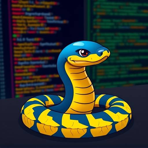 Code snippets and a stylized snake representing Python in Python programming course image.