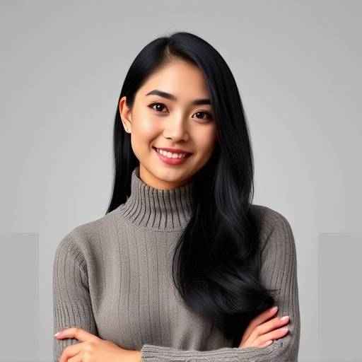 Confident portrait of Sarah Nguyen, a UX/UI design specialist, showcasing her stylish sweater and long black hair. Her professional image aligns with her design expertise.