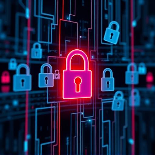 Depiction of digital security locks and data streams, symbolizing a Cybersecurity course.