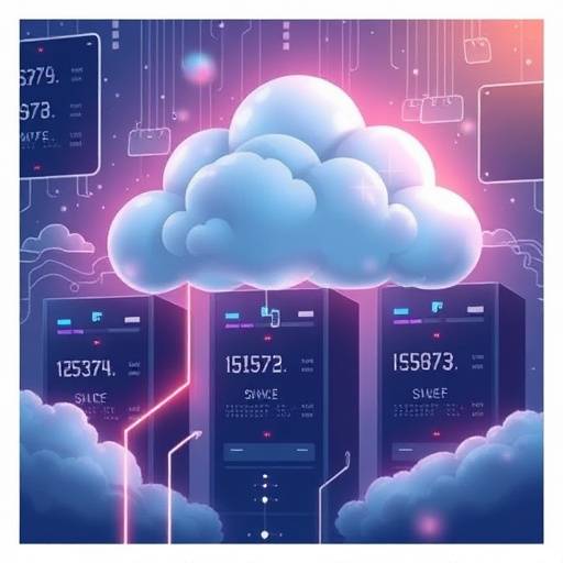 Illustration depicting servers in the cloud and data flow, representing a Cloud Computing course.