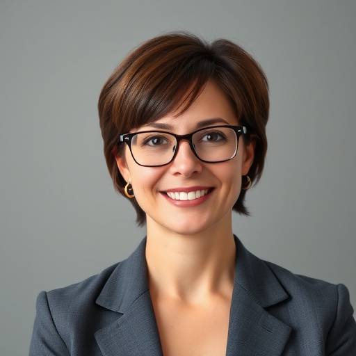 Portrait of Elena Alvarez, a smiling woman with short brown hair, wearing glasses, and a professional blazer.