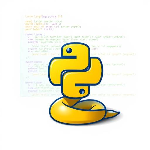 Python programming course image. Shows code snippets and a stylized snake representing Python.